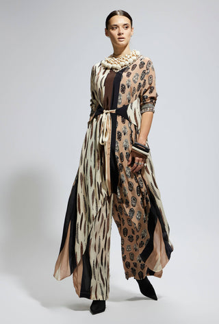 Sva By Sonam And Paras Modi Ivory Feather Print Front Tie Up Tunic And Pants available on indiaspopup