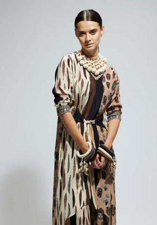 Sva By Sonam And Paras Modi Ivory Feather Print Front Tie Up Tunic And Pants available on indiaspopup
