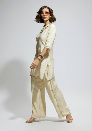 Sva By Sonam And Paras Modi Ivory Silk Metal Embellished Tunic And Pants available on indiaspopup
