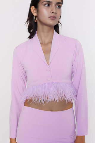 Deme By Gabriella-Lilac Crop Jacket And Skirt-INDIASPOPUP.COM