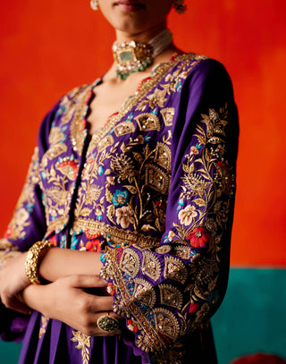 Aman Takyar-Purple Floral Embroidered Anarkali Set-INDIASPOPUP.COM