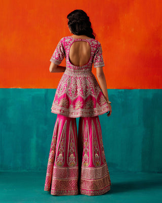 Aman Takyar-Fuchsia Pink Embroidered Sharara Set-INDIASPOPUP.COM