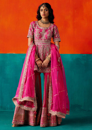 Aman Takyar-Fuchsia Pink Embroidered Sharara Set-INDIASPOPUP.COM