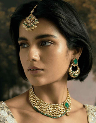 Gazleen green kundan necklace and earrings