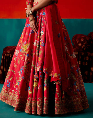 Aman Takyar-Red Floral Embroidered Lehenga Set-INDIASPOPUP.COM