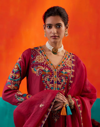 Aman Takyar-Maroon Embroidered Kurta Set-INDIASPOPUP.COM