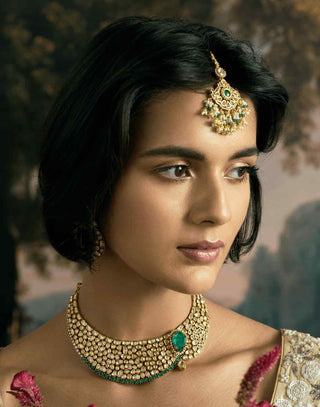 Gazleen green kundan necklace and earrings