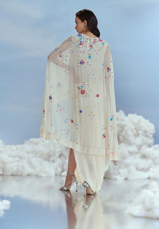 Nachiket Barve-Ivory Lunar Blossom Cape And Draped Skirt Set-INDIASPOPUP.COM