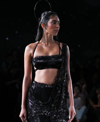 Dolly J-Melaina Black Draped Sari Set-INDIASPOPUP.COM