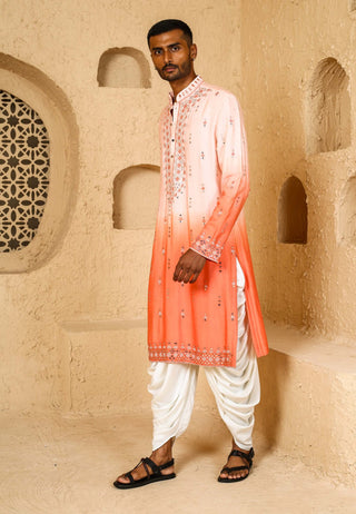Pink peach mirror work ombre kurta with pant