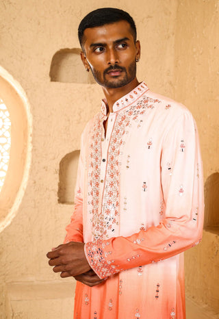 Pink peach mirror work ombre kurta with pant