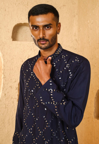 Navy mirror work kurta with pant