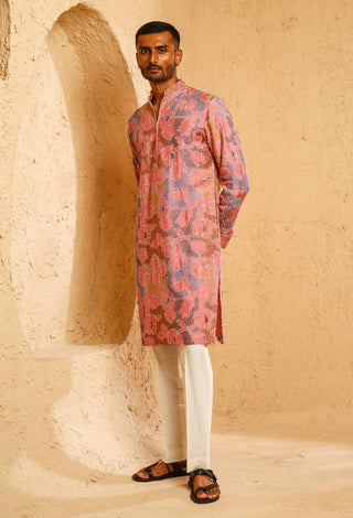 Multicolor silk blend kurta with pant