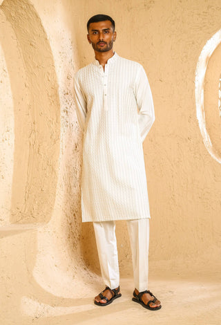 Off-white pintux kurta with pant