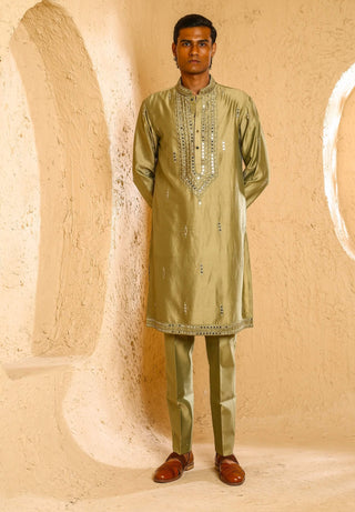 Dark beige mirror work kurta with pant