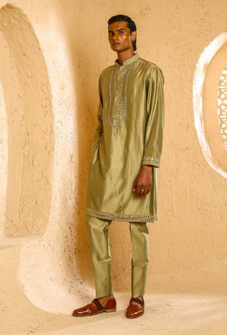 Dark beige mirror work kurta with pant