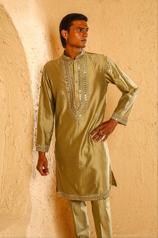 Dark beige mirror work kurta with pant