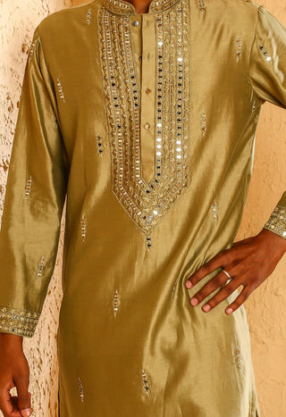 Dark beige mirror work kurta with pant