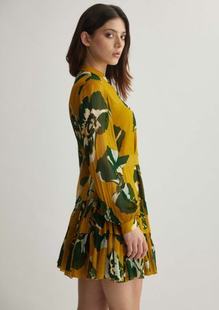 Mustard and green floral short dress