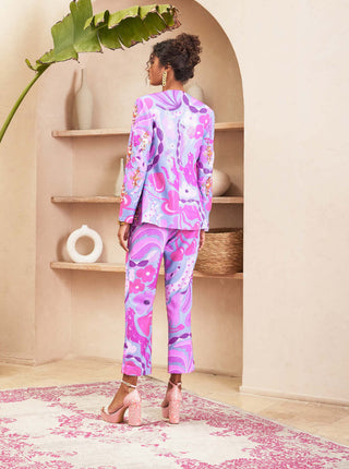 Living coral lilac sequin printed pant suit set