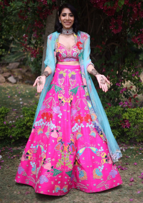 Aisha Rao-Hot Pink Embellished Lehenga Set-INDIASPOPUP.COM