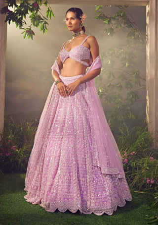 Aneesh Agarwaal-Lavender Tulle Embroidered Lehenga Set-INDIASPOPUP.COM