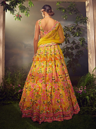 Aneesh Agarwaal-Primrose Yellow Silk Lehenga Set-INDIASPOPUP.COM