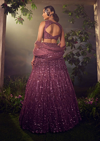 Aneesh Agarwaal-Argyle Purple Embroidered Lehenga Set-INDIASPOPUP.COM
