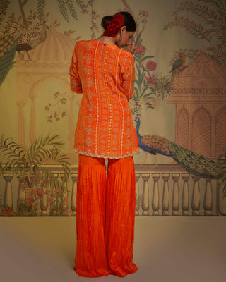 Aayushi Maniar-Tangerine Patola Tunic Gharara Set-INDIASPOPUP.COM