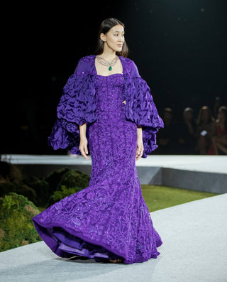Purple maryse fish cut skirt and cape set