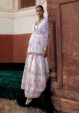 Ivory Chanderi Banarasi Sharara Set by Aditi Gupta available on Indiaspopup.com