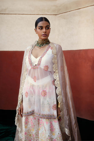 Ivory Chanderi Banarasi Sharara Set by Aditi Gupta available on Indiaspopup.com