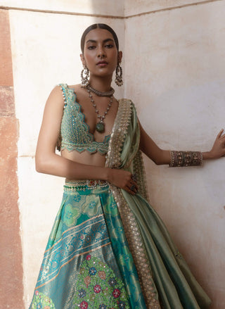 Green Banarsi Lehenga Set by Aditi Gupta available on Indiaspopup.com