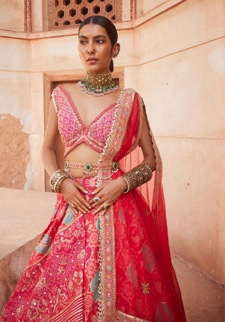 Hot Pink Chanderi Lehenga Set by Aditi Gupta available on Indiaspopup.com