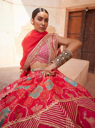 Hot Pink Chanderi Lehenga Set by Aditi Gupta available on Indiaspopup.com