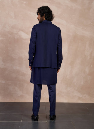 Arjan Dugal Navy Basic Pintucks Nehru Jacket Set available on indiaspopup