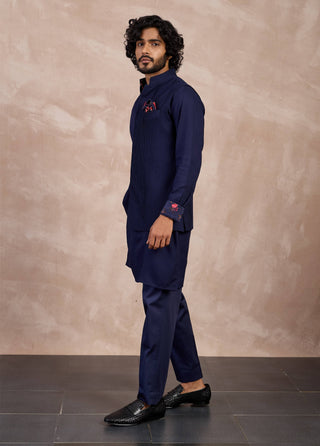 Navy basic pintucks nehru jacket set