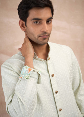 Arjan Dugal Mint Green Inara Motif Kurta Set available on indiaspopup