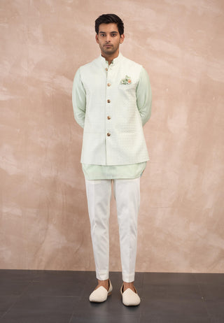 Arjan Dugal Mint Green Inara Motif Nehru Jacket Set available on indiaspopup