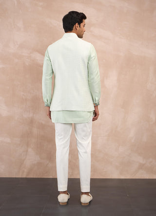 Arjan Dugal Mint Green Inara Motif Nehru Jacket Set available on indiaspopup