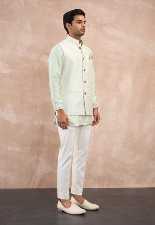 Mint green inara motif nehru jacket set