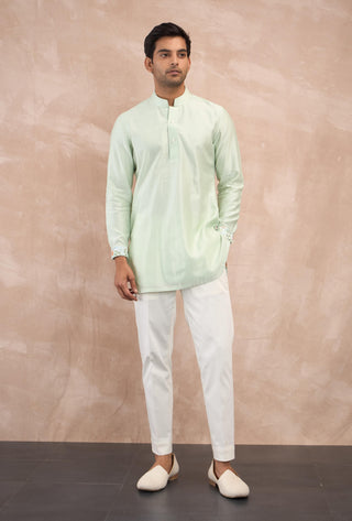 Mint green inara motif nehru jacket set