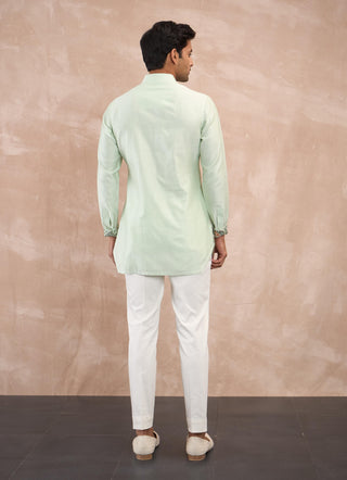 Arjan Dugal Mint Green Inara Motif Nehru Jacket Set available on indiaspopup