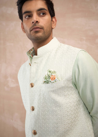 Mint green inara motif nehru jacket set