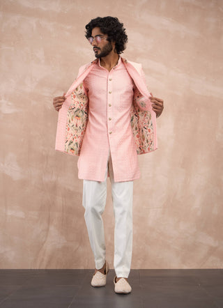 Cotton candy inara motif nehru jacket set