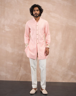 Cotton candy inara motif nehru jacket set