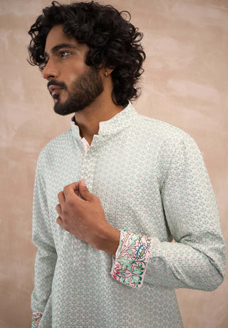 Arjan Dugal Sea Green And Powder Pink Inara Nehru Jacket Set available on indiaspopup