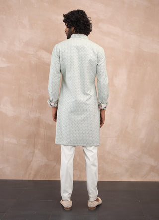 Arjan Dugal Sea Green And Powder Pink Inara Nehru Jacket Set available on indiaspopup