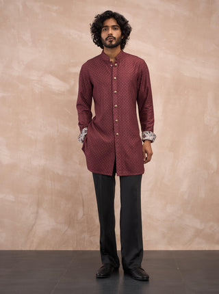 Arjan Dugal Burgundy Inara Foe Kurta Set available on indiaspopup