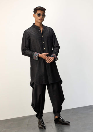 Arjan Dugal Black Inara Foe Kurta Set available on indiaspopup